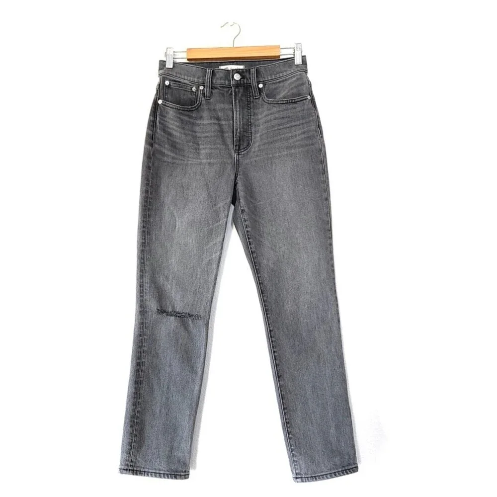 NEW Madewell 90s Perfect Vintage Mom Jean Connell Wash Ripped Edition 26 Gray